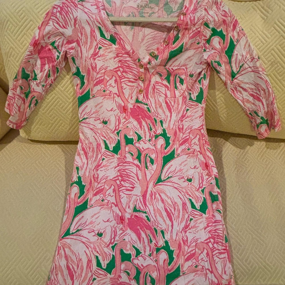 Lilly Pulitzer Pink and Green Flamingo Mini Dress